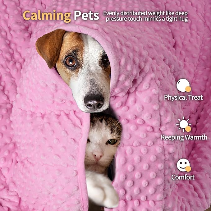 LaSyL Weighted Blanket for Pets | Thunder Blanket for Dogs Anxiety | Premium Soft Minky | Relaxation & Calming & Anti Anxiety | Used in Car, Bed, Couch | Pink, Washable Medium 32" L x 40" W