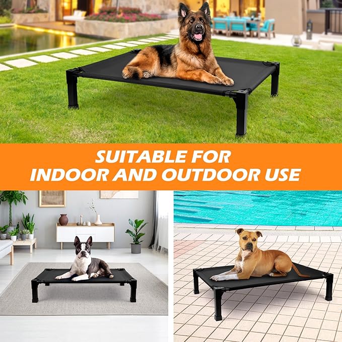Cooling Elevated Dog Bed, Raised Dog Bed with Washable Breathable Mesh and Metal Frame, Portable Dog Cot Bed with No-Slip Feet for Outdoor and Indoor Use