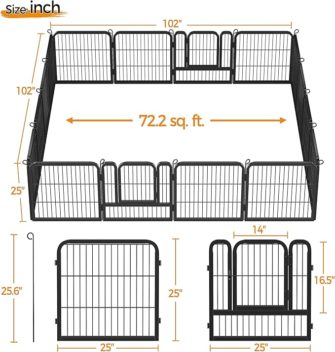 Yaheetech Dog Playpen Outdoor, 24 inch 16 Panels Dog Pen Indoor Heavy Duty Puppy Exercise Pen Metal Pet Fence for RV Camping/Yard/Garden