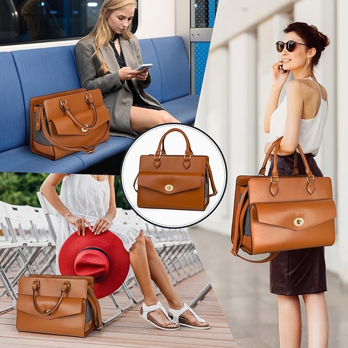 Stylish Pet Carrier Purse Leather Bag for Small Dogs Cats Puppy,Airline Approved Soft-Sided Carriers (Brown)