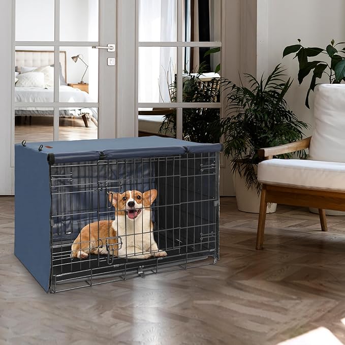 Dog Crate Cover - Kennel Covers Fit for 48 Inch Dog Crate, Double Door Polyester for Wire Puppy Crate Indoor Outdoor Protection, Blue
