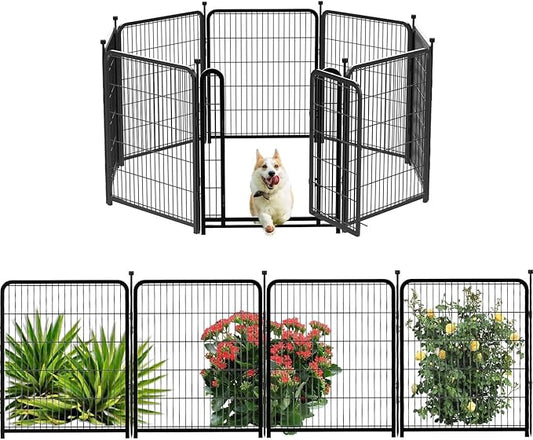 Tall Garden Fence, 32 in(H) 8 Panels Dog Fence Outdoor for Yard. Wide Door Low Threshold Total 17.7 Ft(L), Metal Dog Pen Heavy Duty Pet Puppy Exercise Pen for Rv Camping Garden Yard