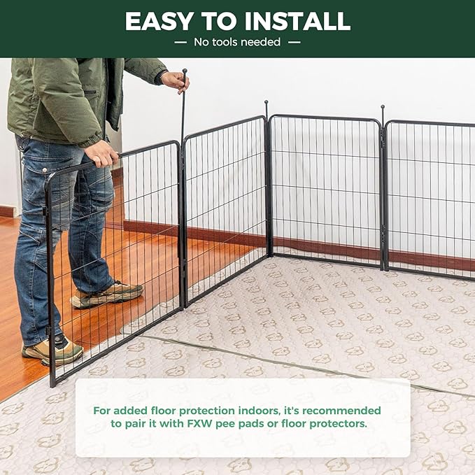 FXW 24 inch 8 Panels Rollick Dog Playpen & FXW 63" x 63" 1 Pack Washable Pee Pads