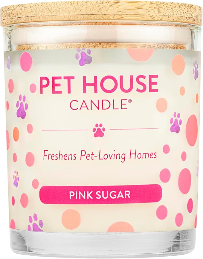 Pet House 9 oz Pink Sugar Scented Pet Odor Candle, Clean Burning, Long Lasting, Plant Based Spring, Summer Scented Soy Candle, 60 Hour Burn Time
