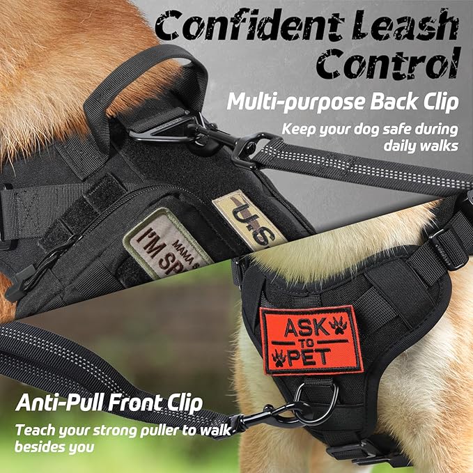 rabbitgoo Tactical Dog Harness for Large Dogs, Heavy Duty Dog Harness with Handle, No-Pull Service Dog Vest Large Breed, Adjustable Military Dog Vest Harness for Training Hunting Walking, Black, XL