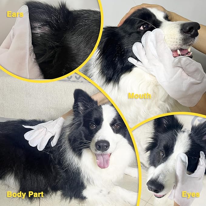 Dog Wipes Cleaning,Aloe Nourish Pet Wipes Gloves,Dry Wash Shower Wipes Grooming for Dogs Cats Puppy, Ears Face Paws Butt Cleaning Gloves