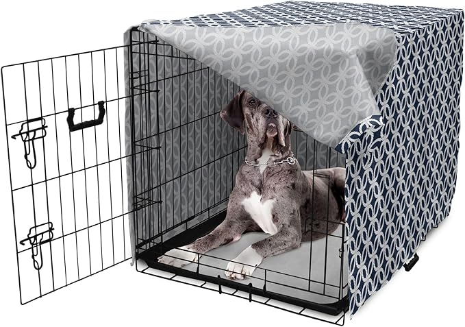 Ambesonne Navy Blue Dog Crate Cover, Marine in Geometric Pattern Design Ocean Travel Cruise Mosaic Ornament, Easy to Use Pet Kennel Cover for Medium Large Dogs, 48 Inch, Blue White