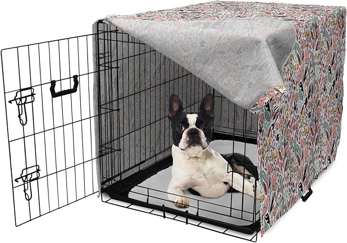 Ambesonne Wildflower Dog Crate Cover, Colorful Romantic Spring Buds Flowers and Leaves Repetition, Easy to Use Pet Kennel Cover for Small Dogs Puppies Kittens, 22 Inch, Blush Salmon