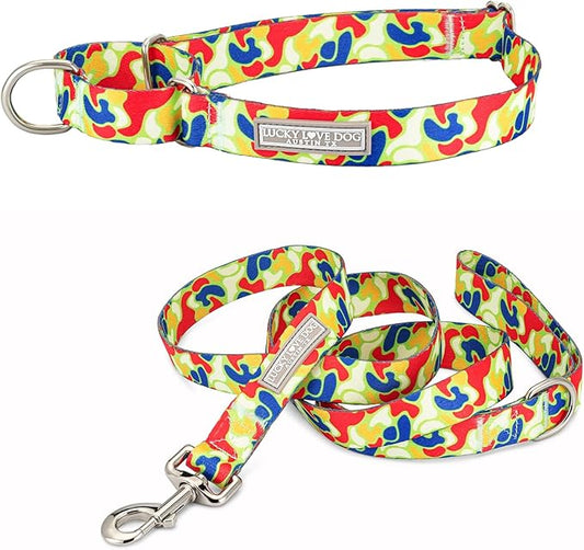 Lucky Love Dog Martingale Collar and Leash Set, Premium No Slip Collar and Leash Set, Colorful Oscar Martingale Color for Large Dogs, Great for Large Size Dogs(Oscar, Large - Combo)