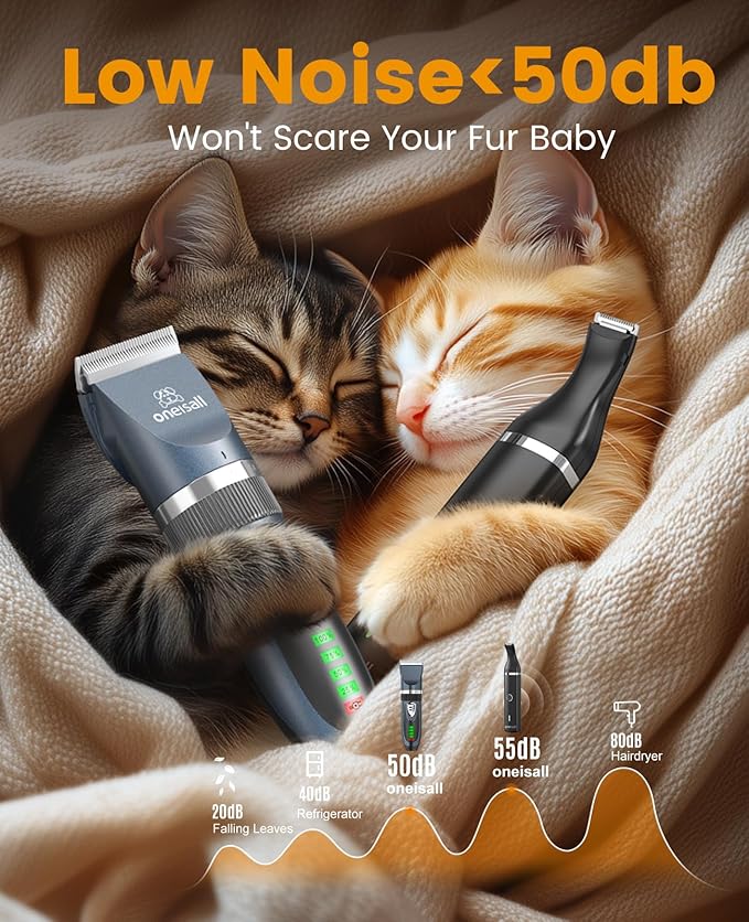 oneisall Cat Clippers and Paw Trimmer 3 in 1,Cat Grooming Kit,Cat Clippers for Matted Hair,Cordless Cat Shaver for Matted Long Hair,2 Speed Cat Hair Trimmer,Pet Clippers for Cats and Small Dogs