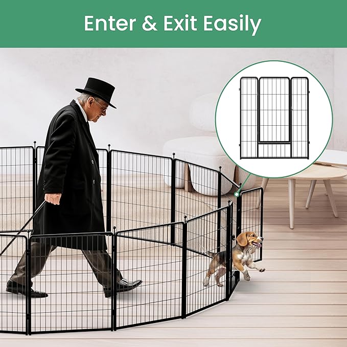 HealSmart Dog Playpen Indoor, Puppy Playpen Indoor for Yard, Camping, 32" Height 16 Panels Heavy Duty Dog Pen for Small/Medium Dogs, Black