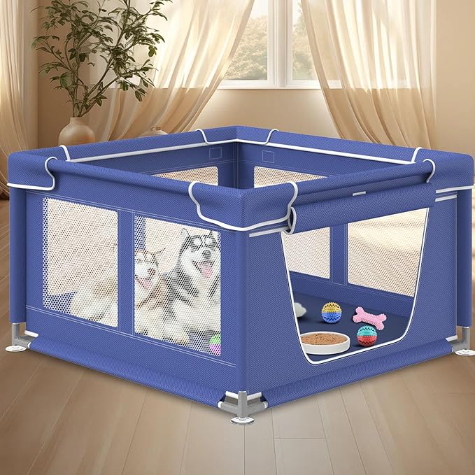 Puppy PlayPen 50 × 50 Inch, Dog Playpen with Gate for Puppies, Small and Medium Dogs, Pet PlayPen for Outdoors & Indoors, Tear Resistant Fabric