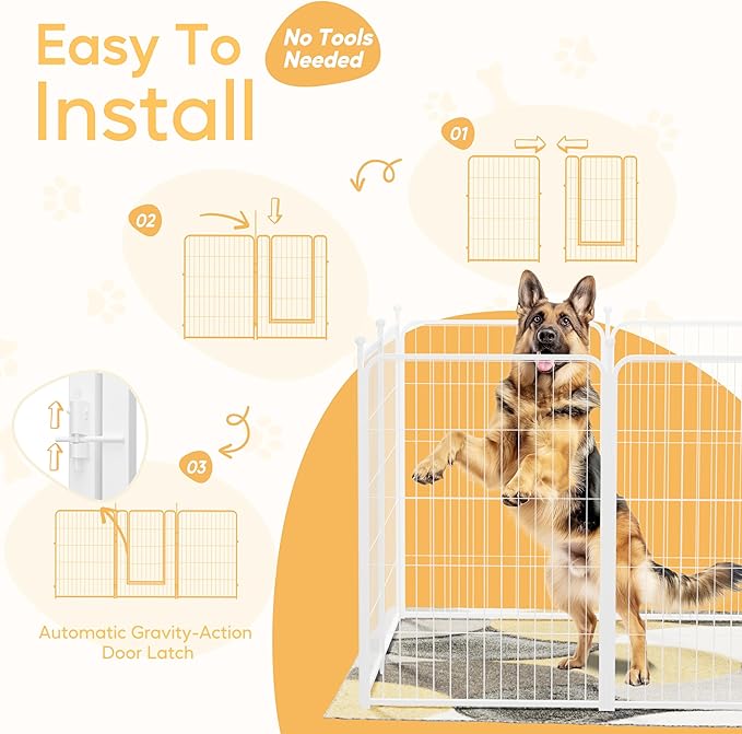 HealSmart Dog Playpen Indoor, Puppy Playpen Indoor for Yard, Camping, 40" Height 8 Panels Heavy Duty Dog Pen for Small/Medium Dogs, White