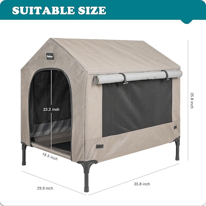 2 in 1 Dog House,Elevated Dog Bed with Removable Cover, Indoor & Outside Puppy Shelter Cot,Raised Dog Bed for Medium Dogs & Cats (Brown, Medium)