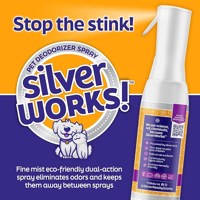 Pet Odor Eliminator Spray For Home - Safe, Natural, Silver Ion Deodorizer - Cat, Dog Smell And Urine Odor Eliminator For Carpet, Furniture And Litter -16.9oz