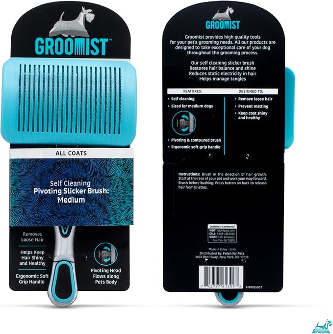 Ergonomic Pivoting Slicker Brush for Medium Dogs - Self Cleaning and Shedding Control for Loose Hair and Mats