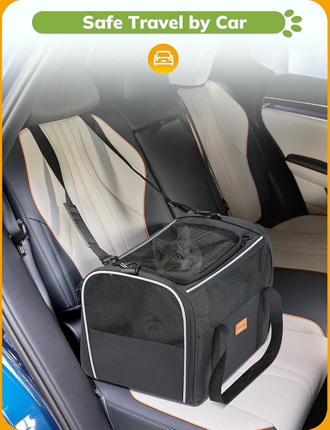 Morpilot Cat Carrier Soft - Portable Pet Carrier for Small or Medium Cats, Dogs and Puppy up to 14lbs, Airline Approved Dog Carrier with Safety Buckle - 16.0 x 10.4 x 11.2 Inch (Dark Gray)