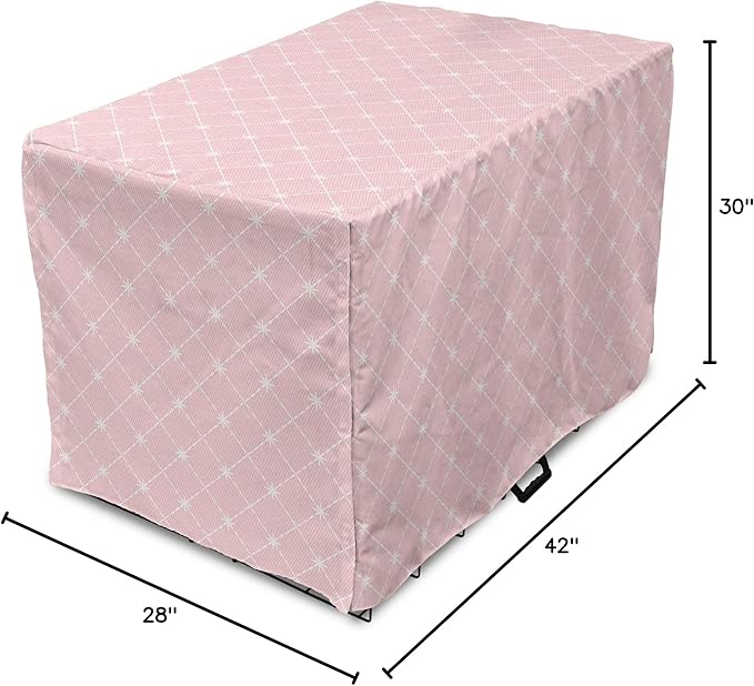 Ambesonne Blush Pink Dog Crate Cover, Abstract Monochrome Geometric Lace Inspired Grid Ornament with Stars Print, Easy to Use Pet Kennel Cover for Medium Large Dogs, 42 Inch, Blush White