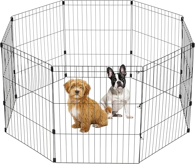 IRIS USA Metal Dog Playpen, 8-Panel 30" Pet Playpen, Puppy Playpen, Indoor/Outdoor Dog Fence, 58 x 58 x 30, Foldable, Customizable, Black