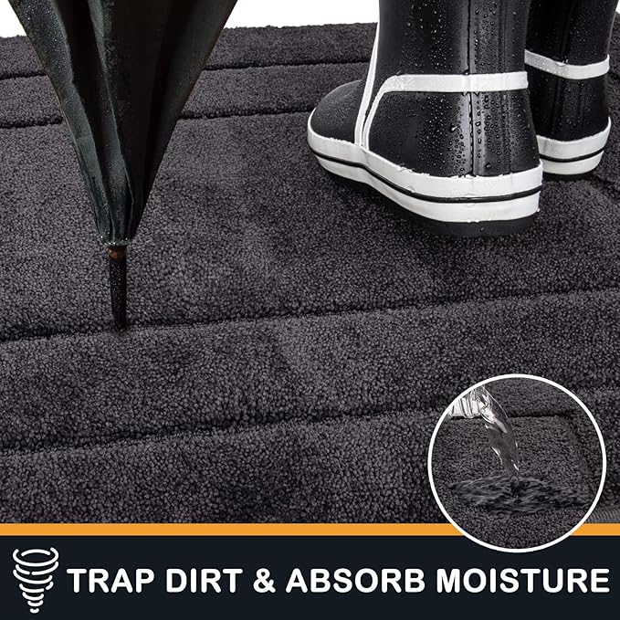 PURRUGS Dirt Trapper Door Mat 24" x 59.5", Non-Slip/Skid Machine Washable Entryway Rug, Dog Door Mat, Super Absorbent Welcome Mat for Muddy Wet Shoes and Paws, Charcoal