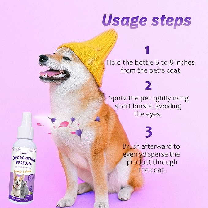Deodorizing Perfume Spray for Pets, luxury Scent, Long-Lasting Fragrance, 3.38 Fl Oz. (Lavender & Sakaru)
