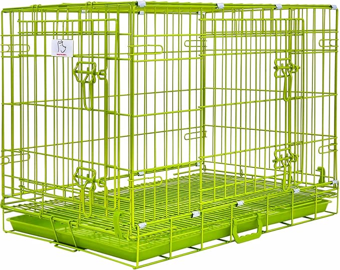 HOMEY PET 30 Inch Dog Kennel Indoor, Green Dog Cage for Small Dogs Foldable Dog Crates for Medium Dogs Nano-Coated Metal Wire Dog Crate with Removable Floor Grid Tray, Double Doors, Handle for Travel