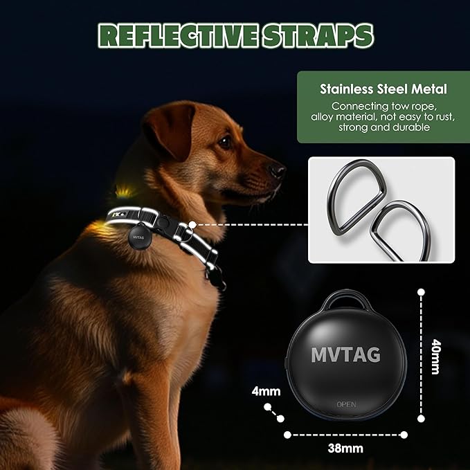 GPS Dog Collar - Unlimited Range/Tracking Device/Lost Mode for Dogs - Adjustable Size (30-42CM) - Black - Compatible with Apple Find My (iOS only)