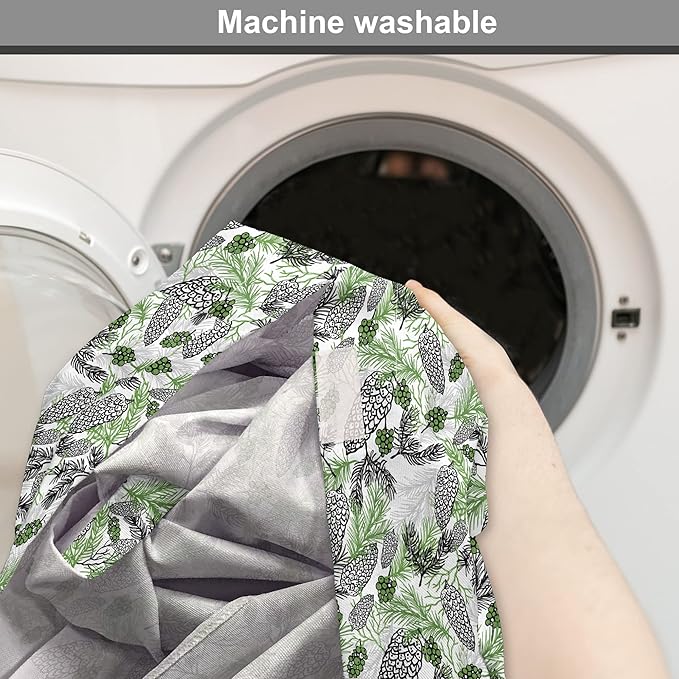 Lunarable Green Xmas Dog Crate Cover, Pine Cones and Holiday Theme Plants Fir Tree Motifs Print, Easy to Use Pet Kennel Cover for Small Dogs Puppies Kittens, 22 Inch, White Fern Green