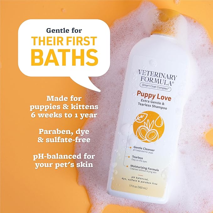 Veterinary Formula Smart Coat Complex Puppy Love Extra Gentle Tearless Shampoo, 17 Fl oz – for Pups Over 6 Weeks – with Fresh Scent, Long-Lasting Clean – Won't Dry Out Delicate Skin