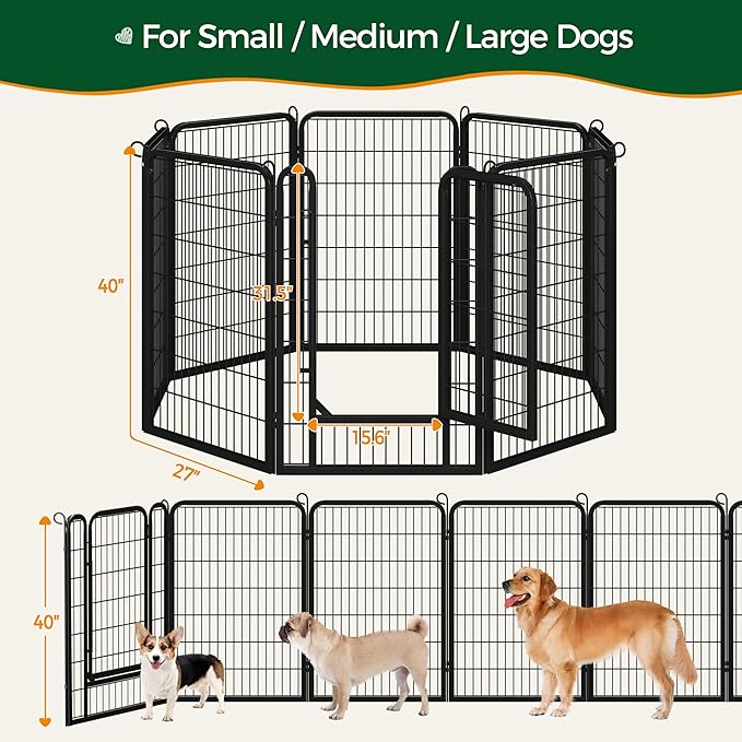 Yaheetech Dog Playpen Outdoor, 40 inch 8 Panels Dog Pen Indoor Heavy Duty Puppy Exercise Pen Metal Pet Fence for RV Camping/Yard/Garden