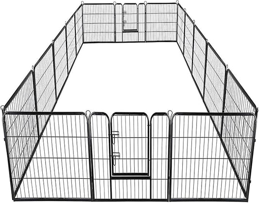Giantex 40inch 16 Panel Pet Playpen with Door, Foldable Dog Exercise Pen, 13ft x 8ft Configurable Freestanding Cat Duck Chicken Rabbit Fence, Outdoor & Outdoor, Metal Pet Exercise Fence Barrier Kennel