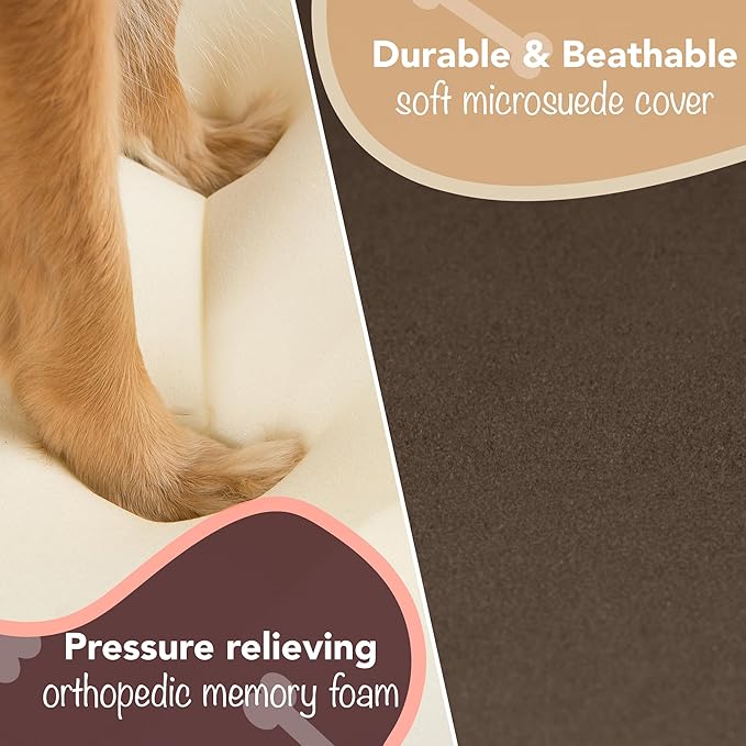 Friends Forever Large Dog Bed, Orthopedic Dog Sofa Memory Foam Mattress, Calming Dog Couch Bed, Wall Rim Pillow, Water Resistant Liner, Washable Cover, Non-Slip Bottom, Chester, Large Cocoa Brown