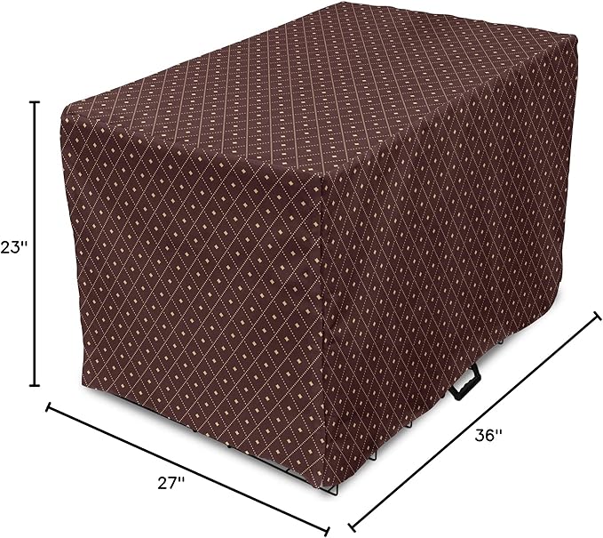 Lunarable Abstract Dog Crate Cover, Geometric Concept of Dotted Rhombus Pattern in a Traditional Style, Easy to Use Pet Kennel Cover for Medium Large Dogs, 36 Inch, Dark Maroon Pale Camel