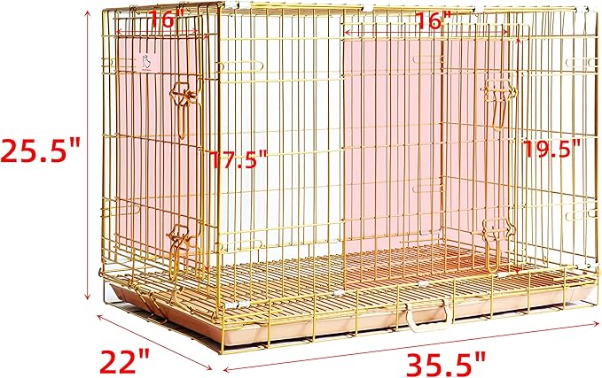 HOMEY PET Copper Gold Dog Crate 36 Inch, Portable Folding Metal Wire Dog Kennel Pet Dog Cage with Removable Floor Grid, Pull Out Leak-Proof Pan, Double Doors, Handle for Medium Dogs, Indoor Outdoor