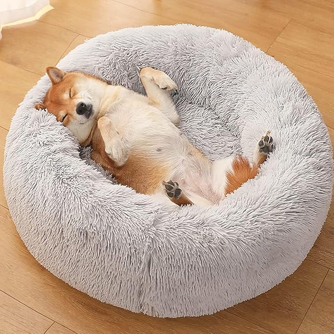 nononfish Dog Bed for Small Dogs,Gray Cute Plush Dog Bed ,19 inches Anti Anxiety Puppy Bed Washable,Machine Washable Fits up to 15 lbs Pets Beds for Small Dog.