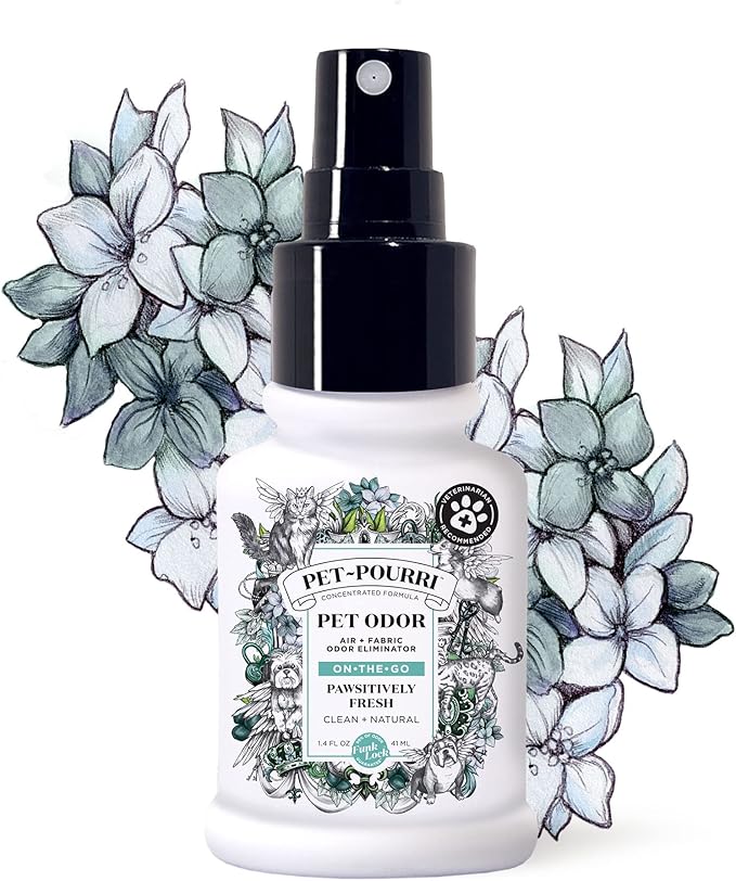 Pet-Pourri Pawsitively Fresh Pet Odor Freshener Bundle - 16 Fl Oz Air + Fabric Spray, 7.5 Oz Candle Jasmine, Fresh Air and Pear