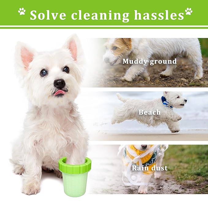 Qianruida Dog Paw Cleaner Cup, Soft Silicone, Portable, Easy to Clean, Removes Mud and Dirt, Grooming Accessory for Home, Travel – Green, M