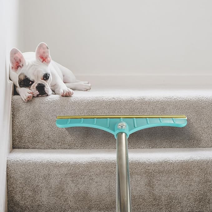 Stainless Steel Carpet Rake for Pet Hair Removal, Reusable Cat Dog Hair Remover with 47’’ Adjustable Long Handle Advanced Lint Remover Scraper for Carpets, Rugs, Mats, Furniture (Blue)