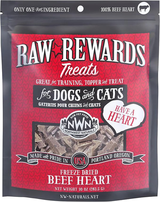 Northwest Naturals Raw Rewards Freeze-Dried Beef Heart Treats for Dogs and Cats - Bite-Sized Pieces - Healthy, 1 Ingredient, Human Grade Pet Food, All Natural - 10 Oz (Pack of 3)