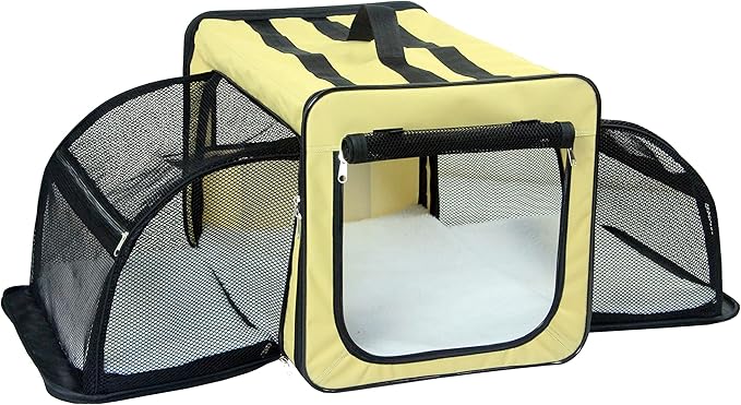 PET LIFE 'Capacious' Dual-Sided Expandable Spacious Wire Folding Collapsible Lightweight Pet Dog Crate Carrier House, X-Large, Khaki