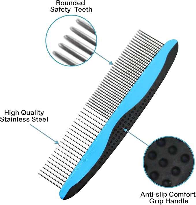 Pets First 2 Pack Dog Comb Small & Large PET Comb for Small & Large Breeds & Areas. Premium Anti-Slip Comfort Grip Ergonomic Handle for Your Dog & Cat with Durable Stainless-Steel