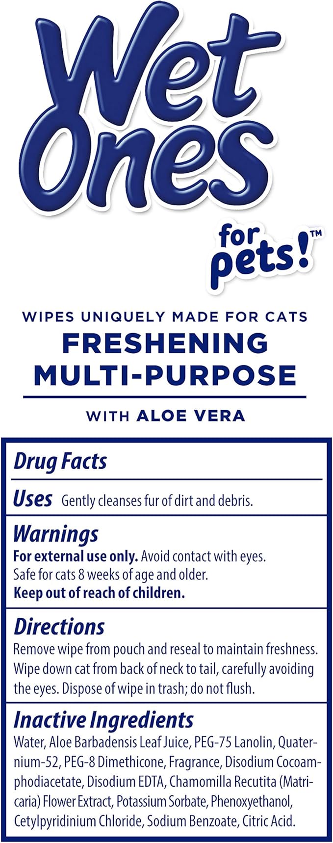 Wet Ones for Pets Freshening Multipurpose Wipes for Cats With Aloe Vera |Easy to Use Cat Cleaning Wipes, Freshening Cat Grooming Wipes for Pet Grooming in Fresh Scent|100 ct Pouch Cat Wipes|12-Pack