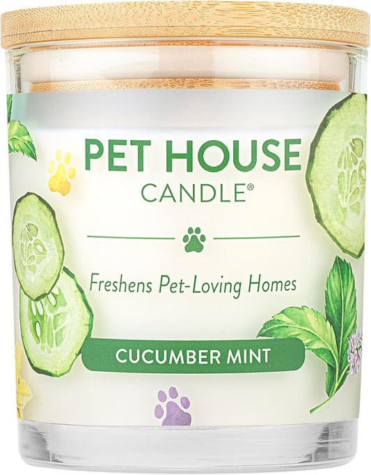 Pet House 9 oz Cucumber Mint Scented Pet Odor Candle, Clean Burning, Long Lasting, Plant Based Spring, Summer Scented Soy Candle, 60 Hour Burn Time