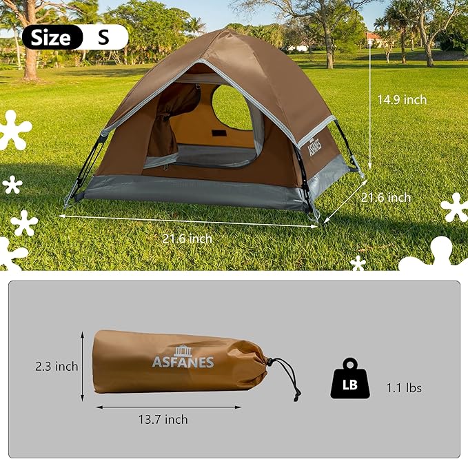 Outdoor Waterproof Pet Camping Tent, Cave Bed for Indoor Cats and Small Dogs, Portable Cat House Dog House, 21.6x21.6x14.9'', Brown, S.
