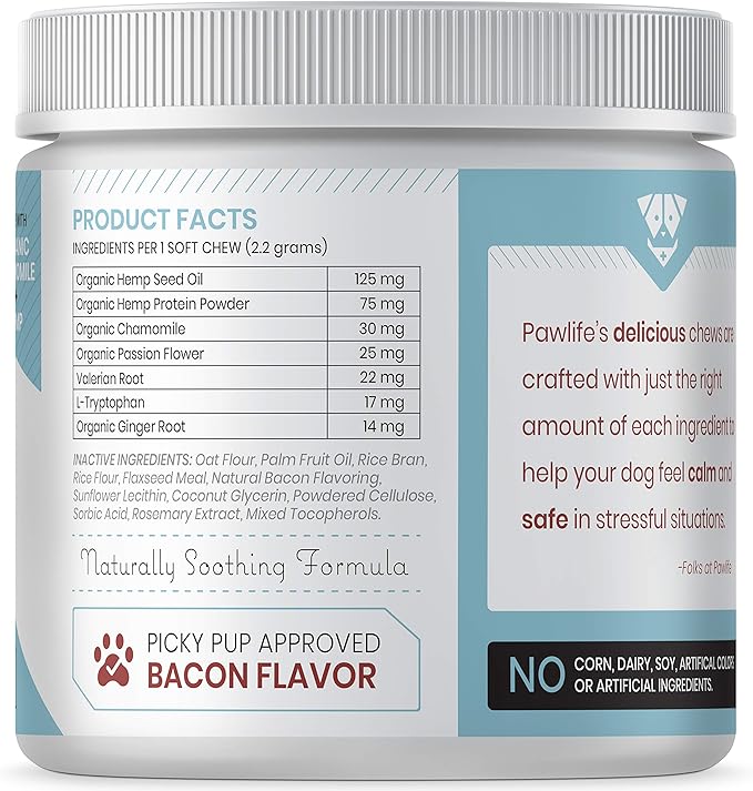 Hemp Dog Calming Chews - Anxiety Relief Treats, 120 Calming Treats for Dogs, Calm Pup Dog Anxiety Relief & Joint Support, Oil Infused Calming Chews for Dogs Anxiety (Bacon Flavor)
