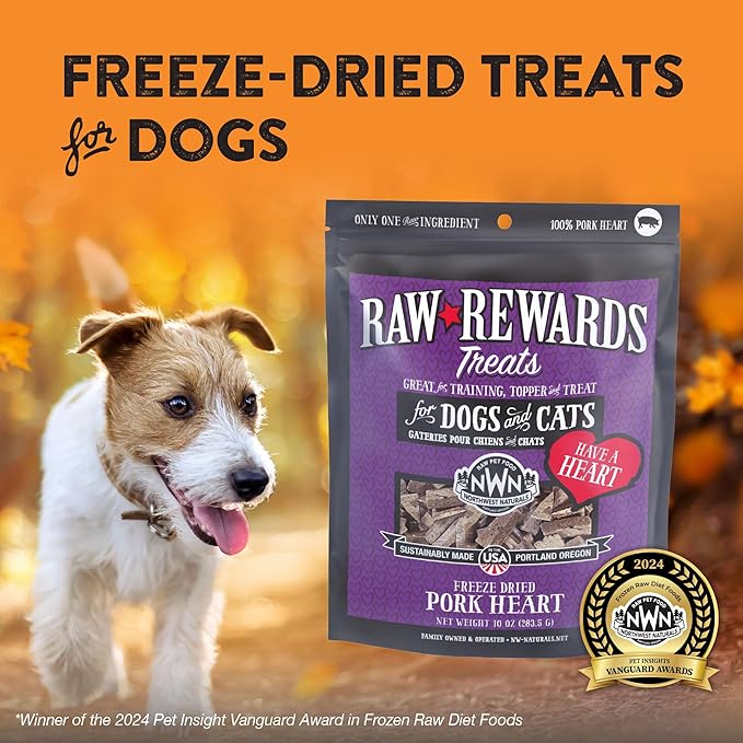Northwest Naturals Raw Rewards Freeze-Dried Pork Heart Treats for Dogs and Cats - Bite-Sized Pieces - Healthy, 1 Ingredient, Human Grade Pet Food, All Natural - 10 Oz