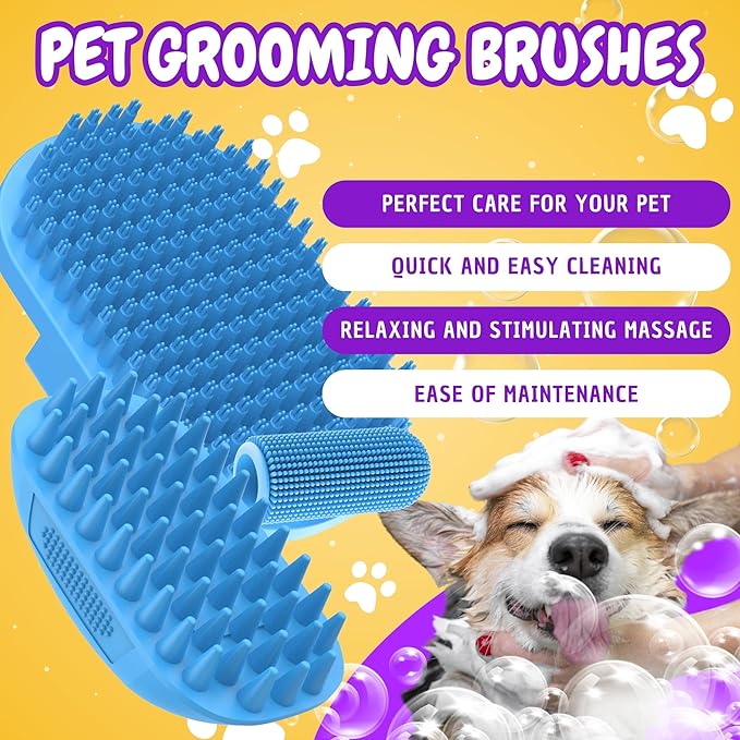 Dog Bath Brush | Dog Scrubber for Bath | Dog Washing Brush | Dog shampoo brush with adjustable handle, Suitable for Pets Deshedding, Washing, Massaging & Grooming | Pack of two.