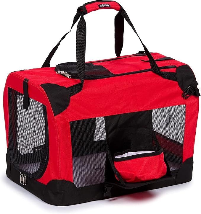 Pet Life Deluxe Vista-View 360 Degree Zippered Soft Folding Dog Crate with Built-in Tray and Travel Pet Bowl - Dog Kennel Featuring with Dual-Zippered Entrances