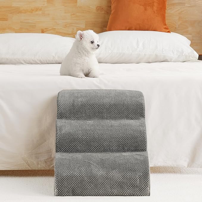 Romrol Dog Stairs Ramp for Beds Couches, Extra Wide Pet Steps with Durable Non-Slip Waterproof Fabric Cover, Dog Slope Stairs for Small Dogs and Cats or Pets Friendly, 3-Tiers