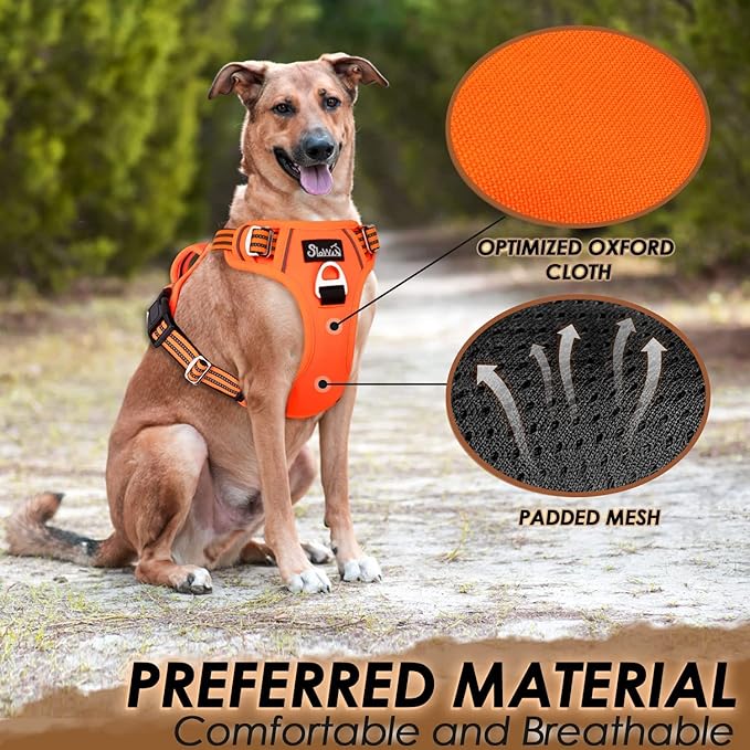Lukovee No Pull Dog Harness, No Choke Adjustable Dog Harness with 2 Leash Clips and Easy Control Vertical Handle, Soft Padded Dog Vest for Medium and Large Dogs (Medium, Orange)